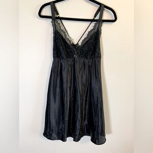 Flora Black Satin and Lace Babydoll size L